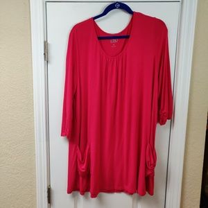 LOGO 3/4 Sleeve Knit Top with Ruched Pockets